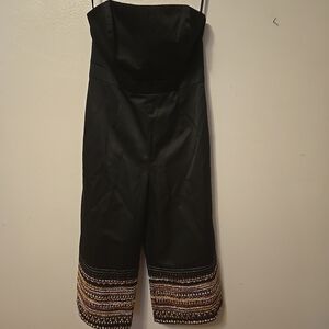 Hutch Anthropologie Sleeveless Cropped Pant Jumpsuit Tweed Hem Black 4 Petite